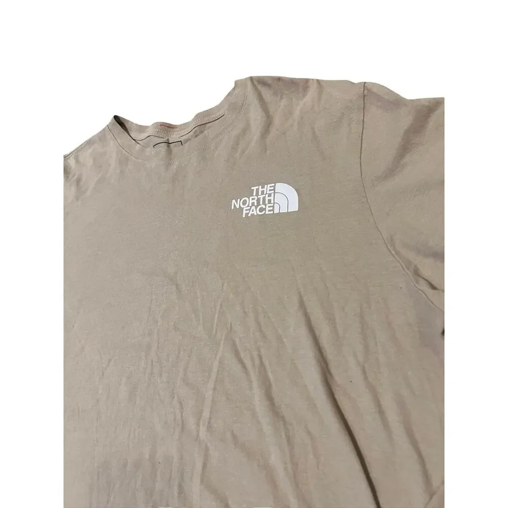 The North Face Mens XL Long Sleeve Shirt Beige Tan Logo Never Stop Exploring